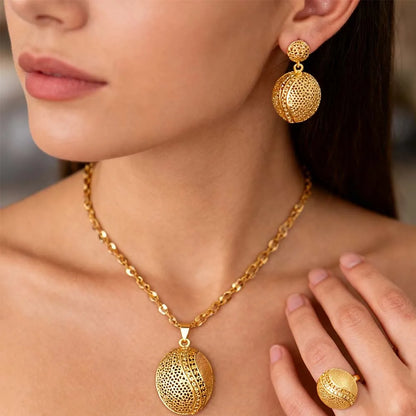 Dubai Gold Plated Jewelry Set Necklace Earrings Ring for Women Daily Wear Wedding Gift Africa Nigeria