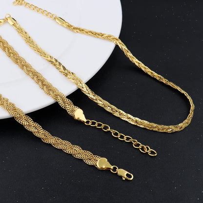 Stainless Steel Flat Necklace Gold Color Waterproof Golden Plated Snake Chains Necklaces No Fade Jewelry Accessories Gift