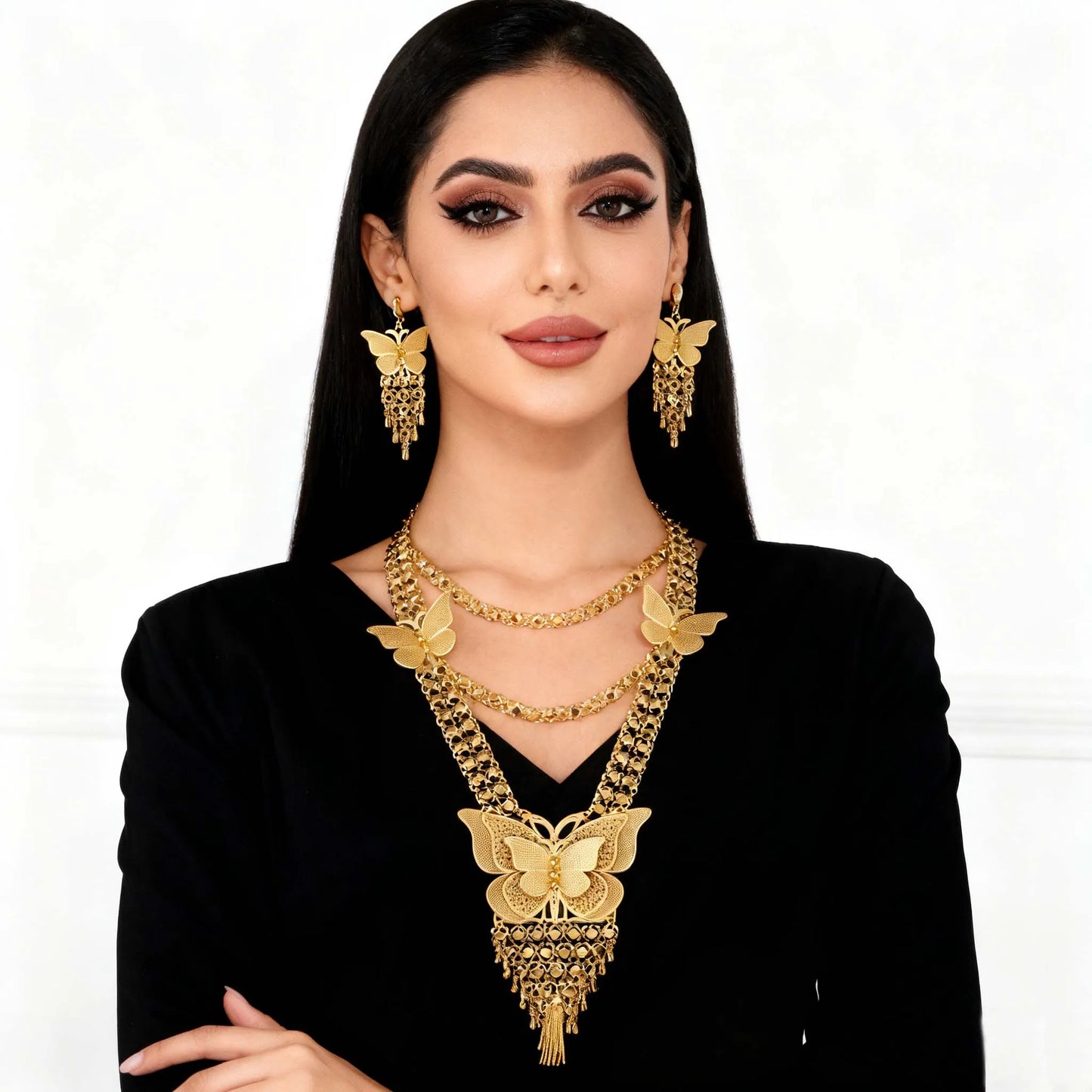 Dubai Nigerian Necklace and Earring Jewelry Set 2Pieces Exquisite Wedding Gift for Brides and Women and Girls