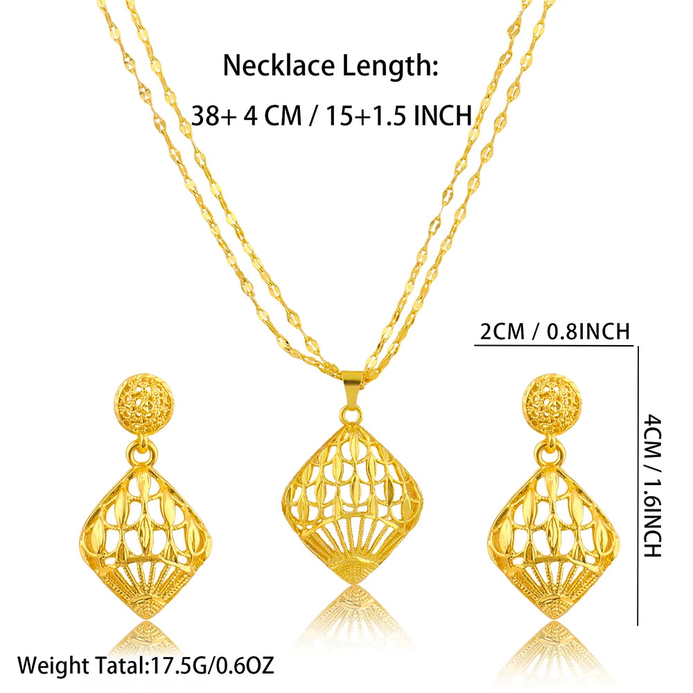 Fashion Gold Color Jewelry for Women Necklace Earrings Set Party Accessories Dubai India Africa Nigerian Bridal Gift