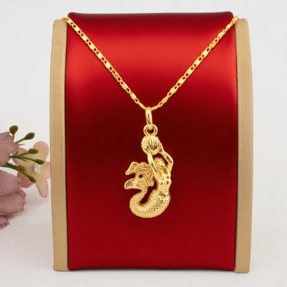 18K Gold Plated Mermaid Design Pendants Stainless Steel Beach Geometric Necklace For Women Anti Allergic Delicate Jewelry Gifts