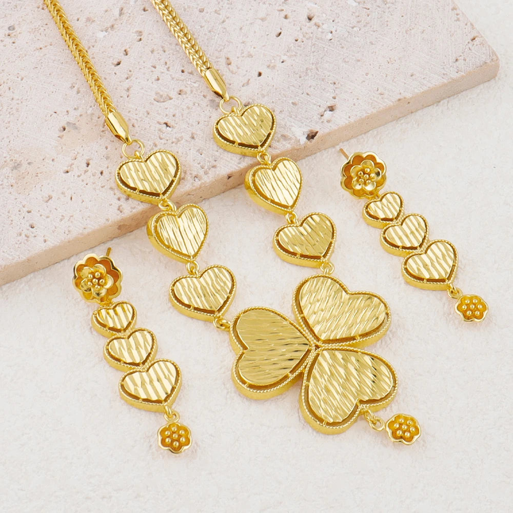 Fashion Jewelry for Women Dubai Pendant Jewelry Love Shape Earrings Necklace Set African Gold Bridal Jewelry Wedding Party