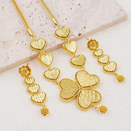 Fashion Jewelry for Women Dubai Pendant Jewelry Love Shape Earrings Necklace Set African Gold Bridal Jewelry Wedding Party