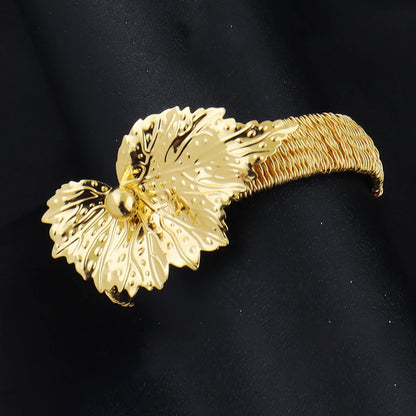 Dubai Women Jewelry Set Leaf Earrings Thick Collar Necklace Bangle Ring Cuba Gold Color Jewelry Gift For Wedding  Accessory