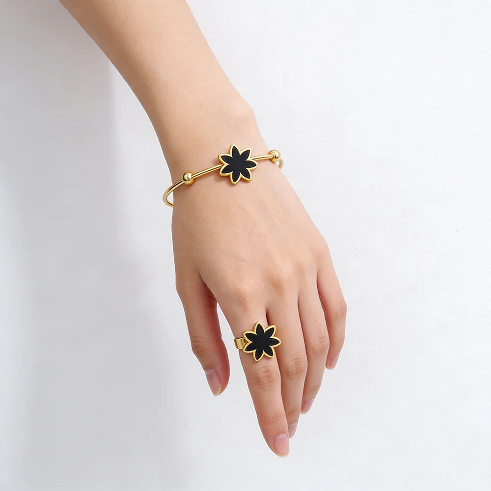 18k Gold Color Stainless Steel Bracelets Rings Adjustable Jewelry on Hand Couple Fashion Bangles Jewellery Accessories Gift