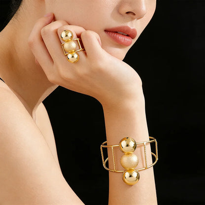 fashion gold plated jewelry accessories female simple stainless steel bead earrings bracelet rings jewelry Elegant Gifts