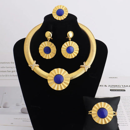 Color Women's 4Pcs Dopamine Jewelry Set Luxury Earrings Bracelets Rings Necklaces Party Banquet Accessory System