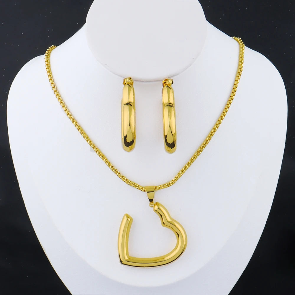 stainless steel heart woman necklace earrings 24K gold-plated jewelry set for women amazigh necklace Gift