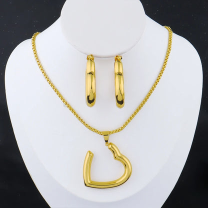 stainless steel heart woman necklace earrings 24K gold-plated jewelry set for women amazigh necklace Gift