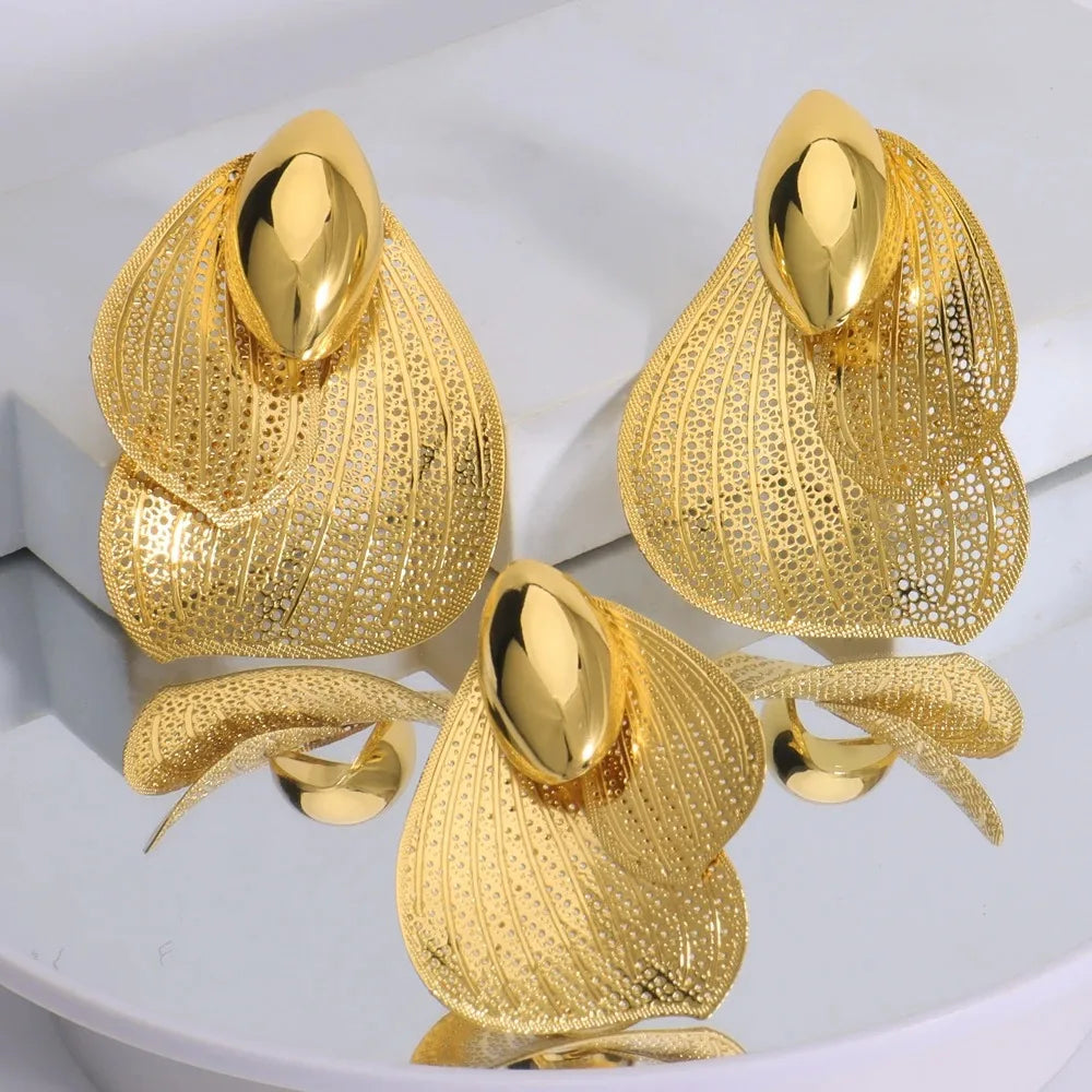 2025 African Luxury Bow Tie Necklace Earrings for Women Party Wedding Banquet Nightclub Gold Plated Jewelry Gift