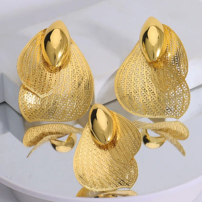 2025 African Luxury Bow Tie Necklace Earrings for Women Party Wedding Banquet Nightclub Gold Plated Jewelry Gift