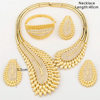 Italy Fashion Gold Color Jewelry Set For Women Angel Feather Necklace Bracelet Earrings Ring Set Beautiful Wedding Party Gift