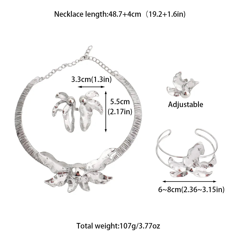 Luxury Bud Necklace Earrings Ring Bracelet Bridal Jewelry Set Women Wedding Party Favors Nigeria Dubai Style