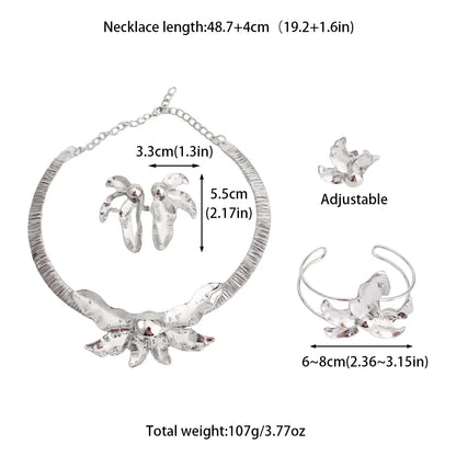 Luxury Bud Necklace Earrings Ring Bracelet Bridal Jewelry Set Women Wedding Party Favors Nigeria Dubai Style