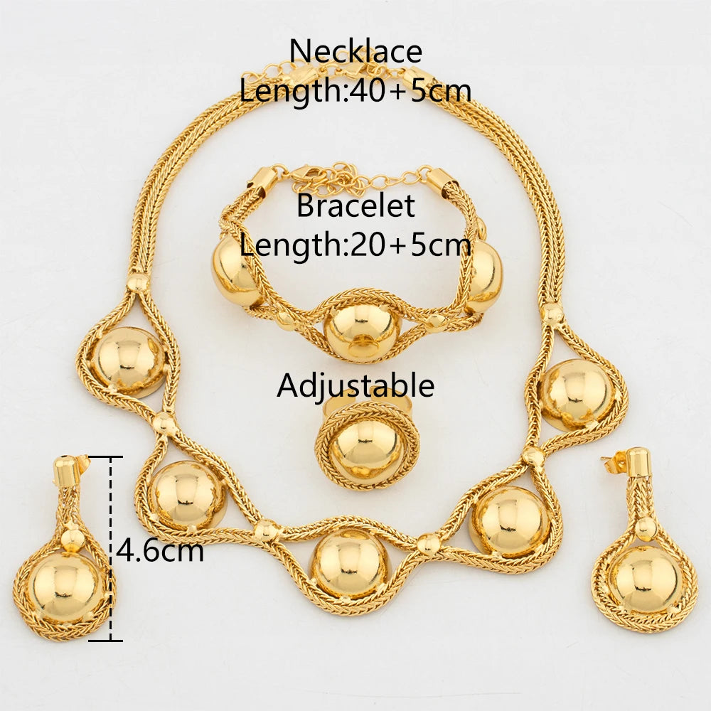 Fashion African Jewelry Set for Women Luxury Gold Color Necklace Earring Ring Bracelet Set Italy Jewellery Daily Wear Party Gift