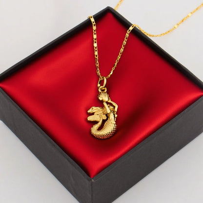 18K Gold Plated Mermaid Design Pendants Stainless Steel Beach Geometric Necklace For Women Anti Allergic Delicate Jewelry Gifts
