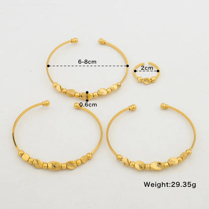 Fashion 3pcs Bangles with Ring Dubai Gold Color Lucky Bead Bracelets Luxury Hand Jewelry Sets for Wedding Party Anniversary Gift
