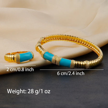 18K gold color plated Dubai bracelets, luxury Arabian wedding jewelry sets, hidden buckle women’s bracelets and rings