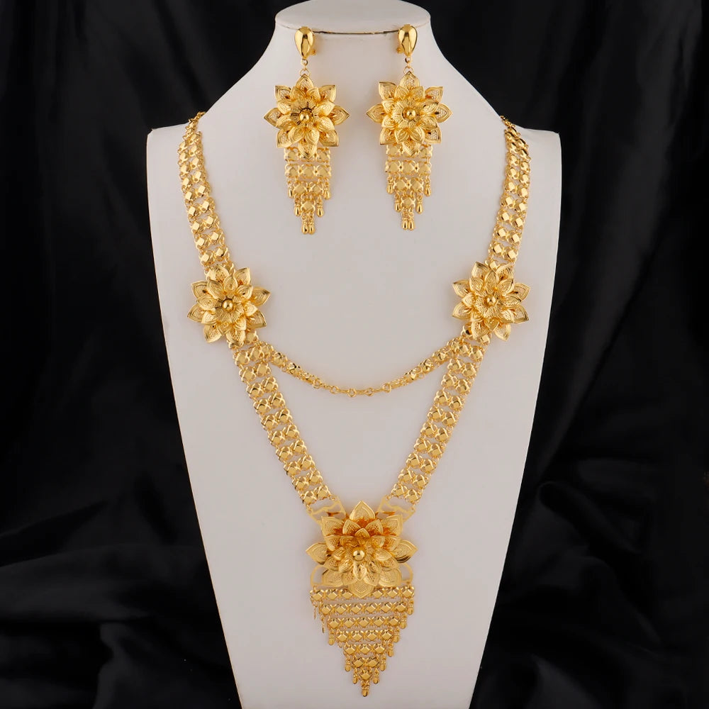 Dubai Necklace and Earrings Set Statement Design for Brides Wedding Attire Bridesmaids' Gifts, and Women's Jewelry Set