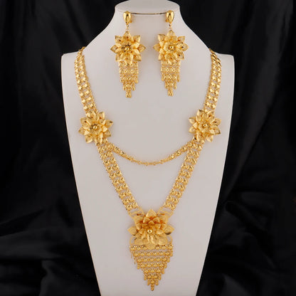 Dubai Necklace and Earrings Set Statement Design for Brides Wedding Attire Bridesmaids' Gifts, and Women's Jewelry Set