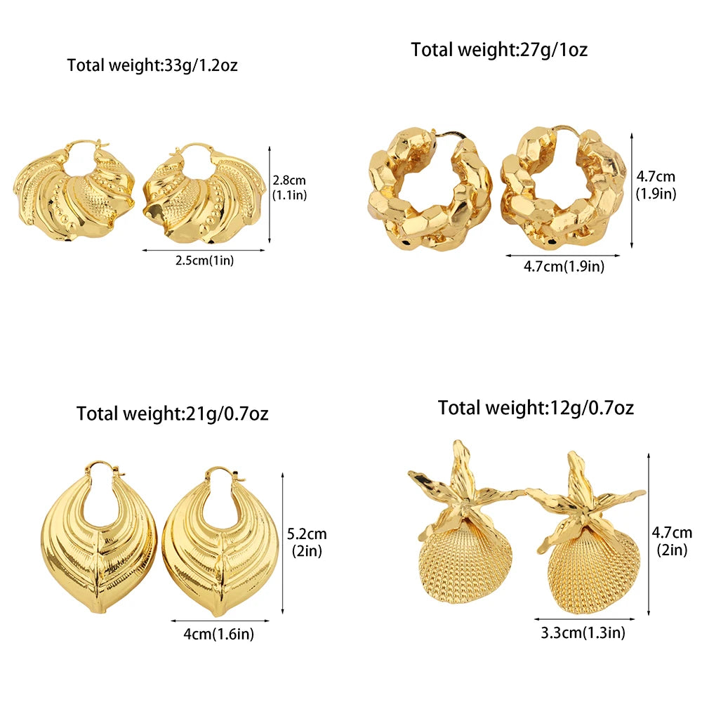 Exaggerated  Gold Color  Fashion Trend Chunky Hoop Earrings for Women free shipping halloween Charm African Wedding Party