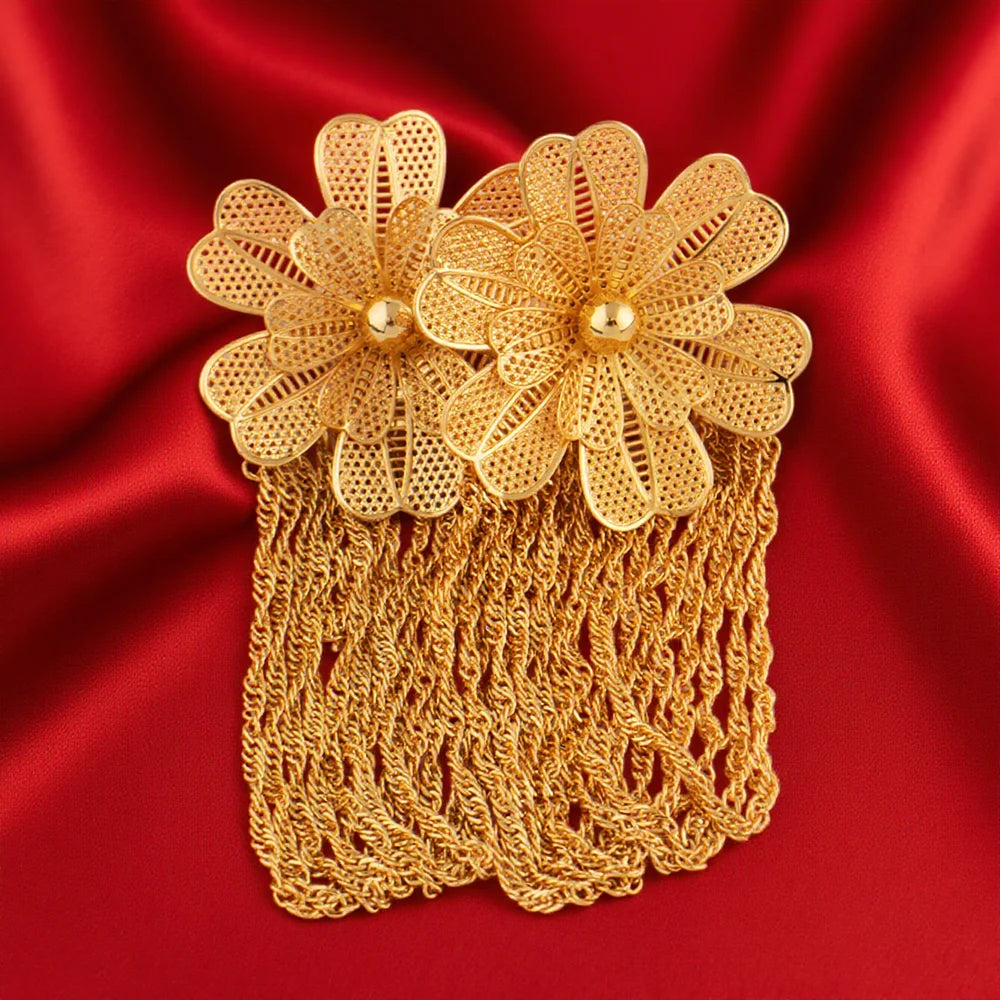 Stainless Steel Gold Color Flower Tassel Rings Earrings For Women Trendy Aesthetic High Quality Jewerly Wedding Party Gift