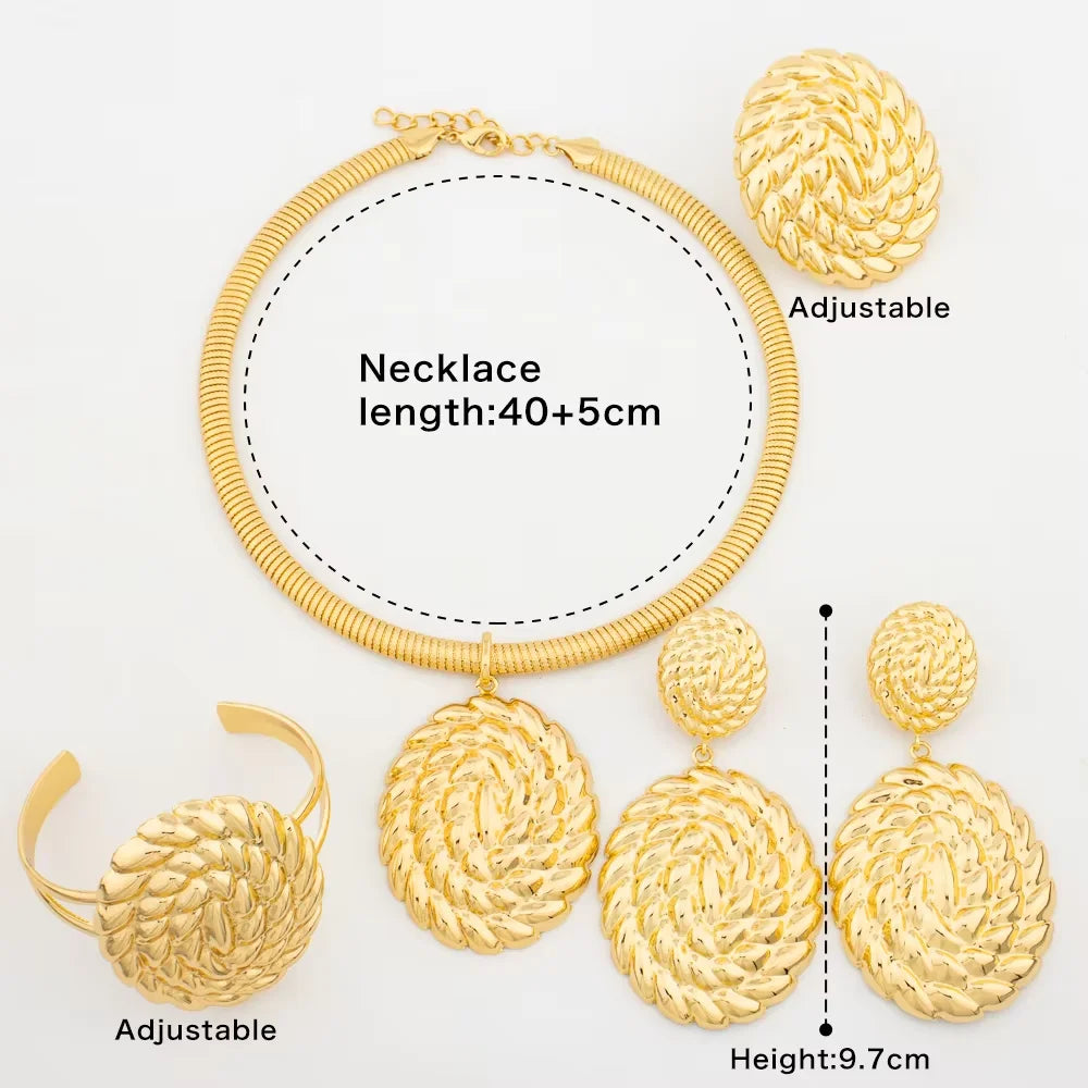 gold jewelry sets for woman ecklace Earrings Gold Plated Round Collar Nigeria Wedding Festival Gift Classic Style Bangles Ring