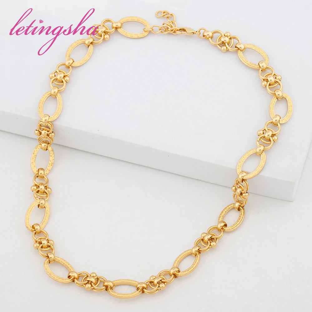 Classic Rings Jewellery Set Dubai Luxury Necklace Chain Gold Color Earrings 18K Gold Plated Bracelet African Fashion Jewelry Set