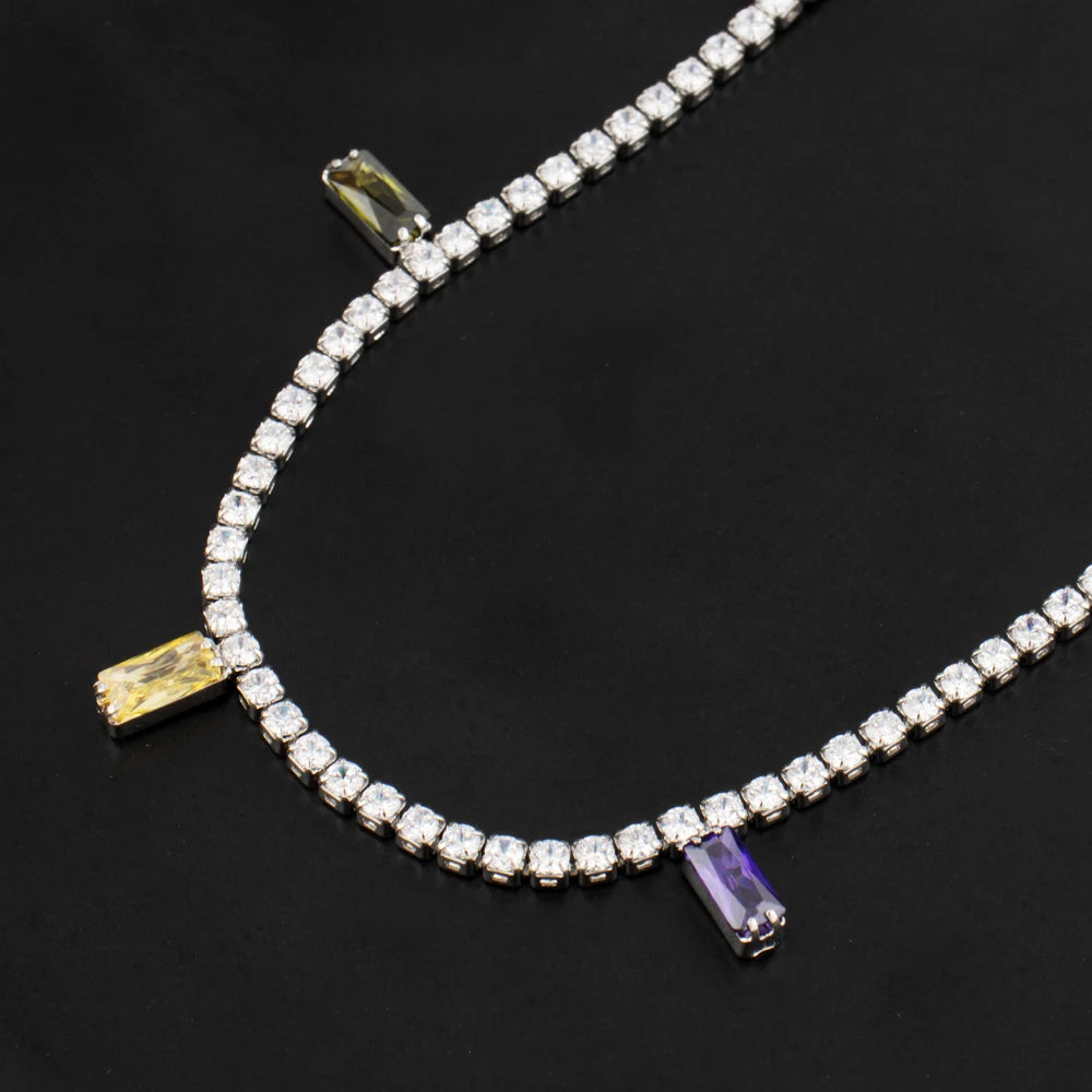 France New Trends Stainless Steel Necklace Italy Colorful Cubic Zircon Jewelry Hypoallergenic Clavicle Chain Gift For Graduate