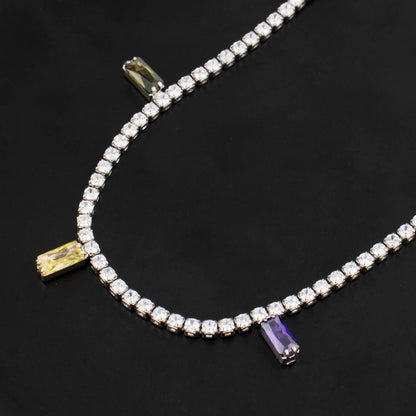 18K Gold France/Italy Stainless Steel CZ Necklace, Hypoallergenic Clavicle Chain Gift for Graduate Women, Colorful Jewelry Set