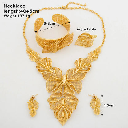 Dubai Trend Big Pendant Jewelry Set for Women Arab African Luxury Gold Plated Necklace Earrings Bangle Ring Wedding Jewelry Gift