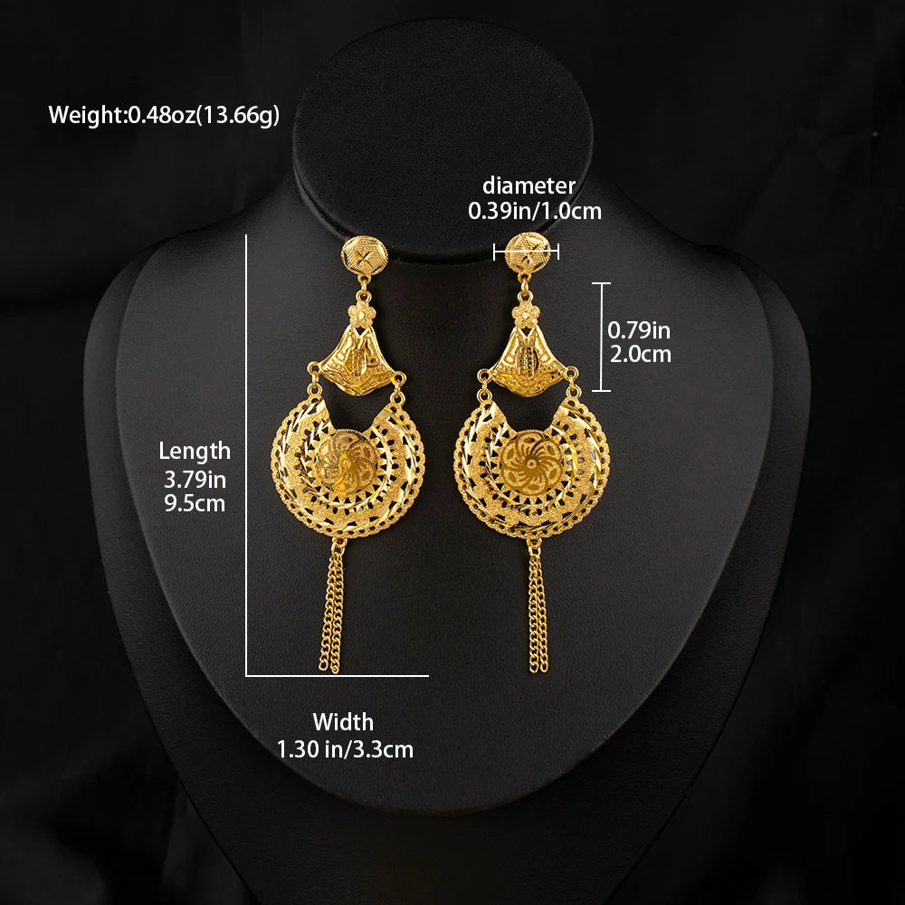 Dubai Gold-Plated Jewelry Statement Earrings for Women with Openwork Design, Suitable for Everyday Wear, Hypoallergenic, and Wat