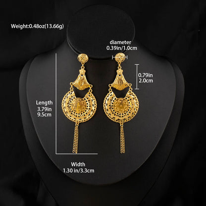 Dubai Gold-Plated Jewelry Statement Earrings for Women with Openwork Design, Suitable for Everyday Wear, Hypoallergenic, and Wat