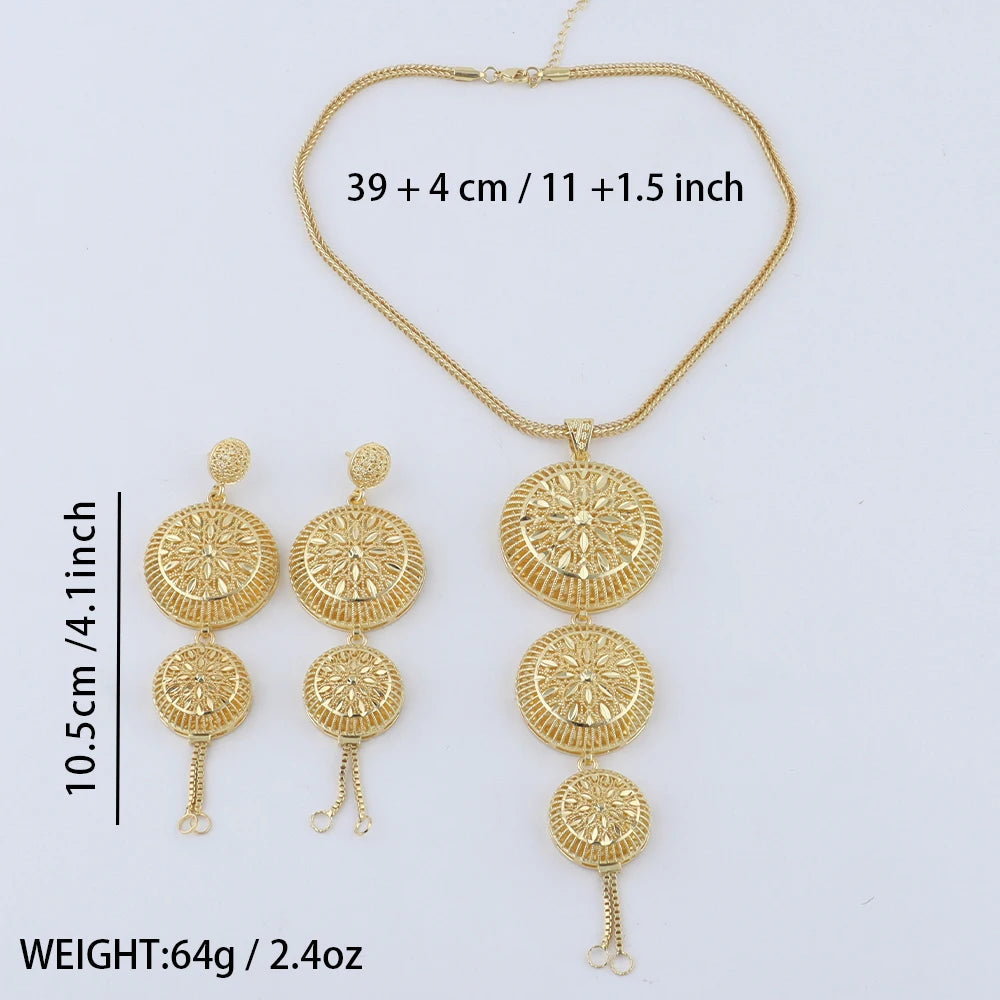 Luxury Plated Dubai Jewelry Set for Women – Indian Arabic Earring & Necklace Gift for Wedding Party, jewellery woman
