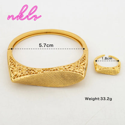 Plated Italian Dubai Style Bangle Ring Bracelet Jewelry Set for Women, Festive Gift