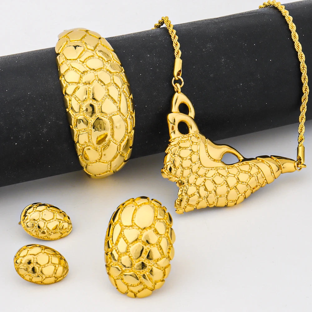 Dragon Pattern Necklace, Earrings, Ring & Bangle Set for African Woman, Luxury Gift for Women’s Day, Exquisite Jewelry
