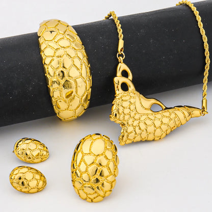 Dragon Pattern Necklace, Earrings, Ring & Bangle Set for African Woman, Luxury Gift for Women’s Day, Exquisite Jewelry