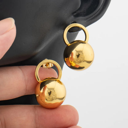 Gold Plated Beads Drop Earrings for Women Lightweight Smooth Charm Earrings Trendy Lucky Jewelry Accessories Christmas Present