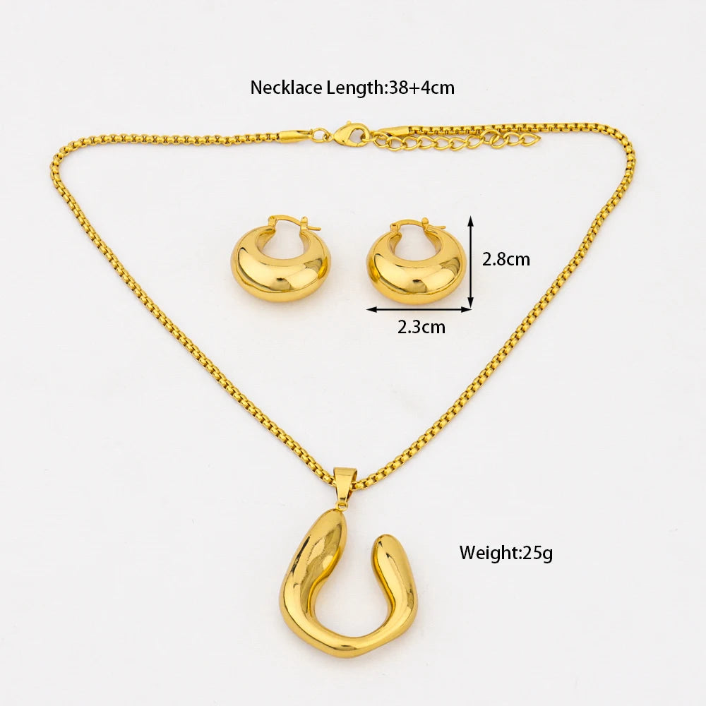 18K Gold Bag-Shape Earring Set & Necklace, Brazil Luxury 2Pcs Jewelry for Women, Party Wedding Gift, Elegant Jewellery Woman