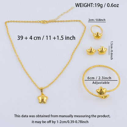 Plated 4Pcs Flower Jewelry Set for Women, Stainless Steel Necklace Earrings Bracelet Ring Gift America Fashion Party