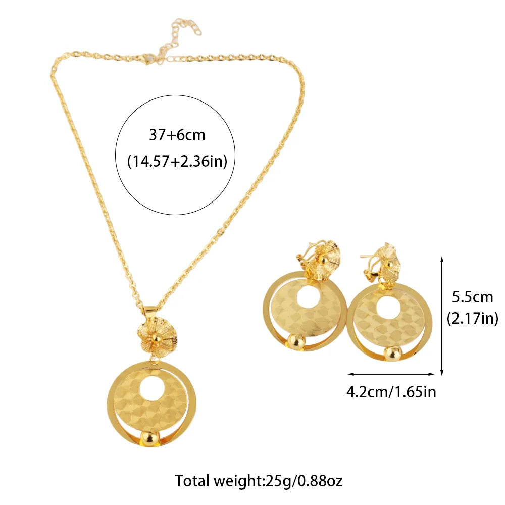 Gold Plated Star Shape Necklace Women's Earrings Ring Set Dubai Wedding Gold Jewelry 2 Piece Set Christmas Party Favor