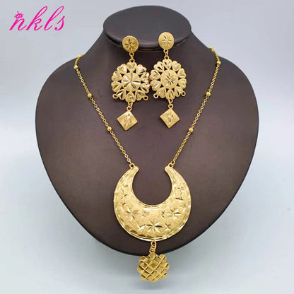 Plated New Design Jewelry Set: Drop Earrings & Bohemia Pendant Necklace for Women, Wedding Party Gift, Elegant Jeweller