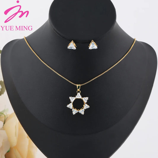 Brilliant Zirconia Jewelry Sets for Women Flower Shape Earrings Necklace Set Apply to France Italy Bridal Accessories Party