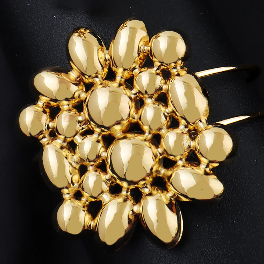 France Luxury Flower Jewelry Set For Women Dubai Gold Color Bridal Wedding Necklace Earrings Bracelet Ring Set Costume Jewelry