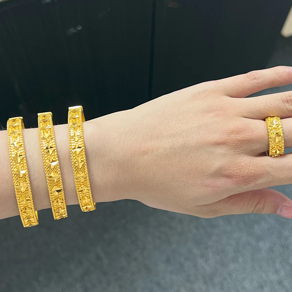 Fashion 18K Gold Plated Flower Bangle for Women Middle East Wedding Accessory Bridal bangles for women free shipping