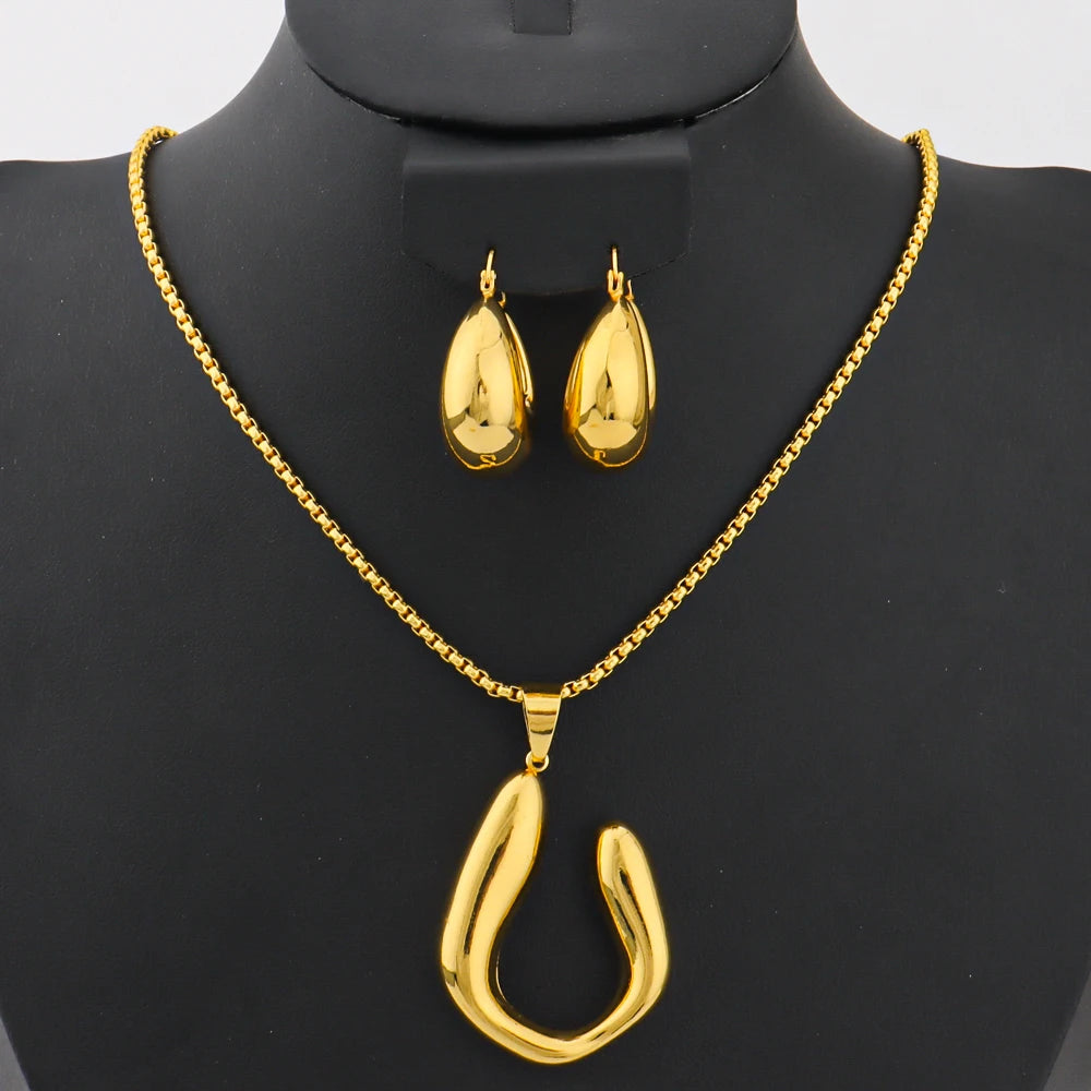 18K Gold Bag-Shape Earring Set & Necklace, Brazil Luxury 2Pcs Jewelry for Women, Party Wedding Gift, Elegant Jewellery Woman