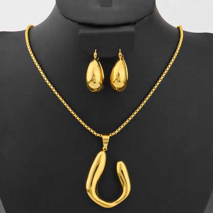 18K Gold Bag-Shape Earring Set & Necklace, Brazil Luxury 2Pcs Jewelry for Women, Party Wedding Gift, Elegant Jewellery Woman