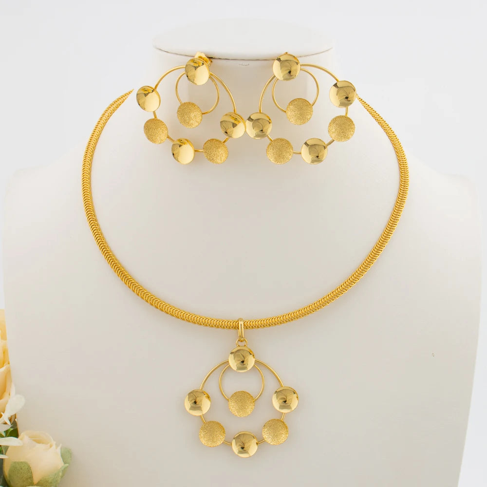 Fashion Earrings Pendant Necklace Sets African Luxury Dubai Jewelry Women Party Jewelry Set Accessories