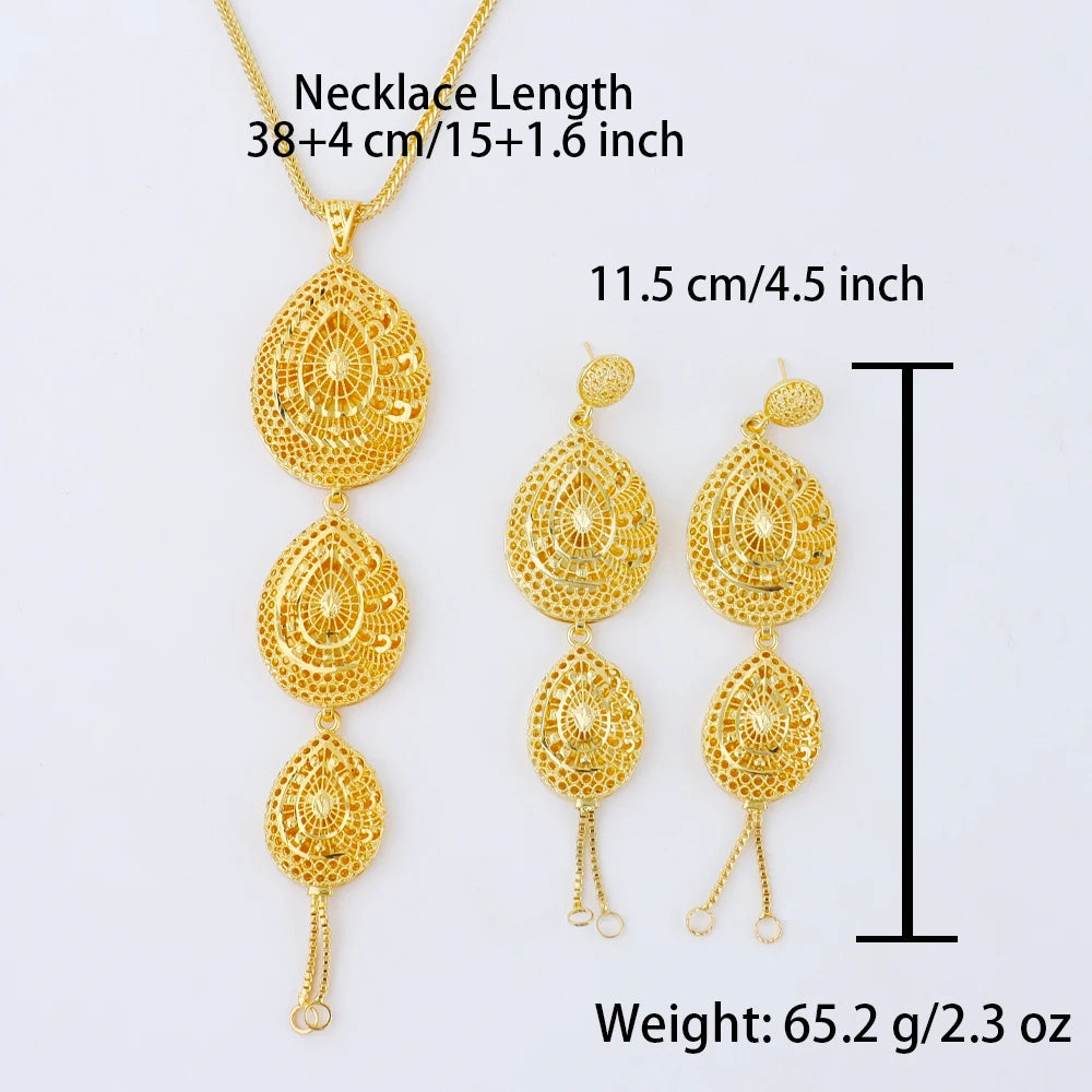 Dubai New Design Gold Plated Chain Necklace Charms Earrings for Women Jewelry Set for Dating Daily Wear Party Wedding Gift