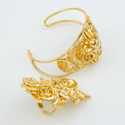 Dubai Gold Plated Jewelry Set Exaggerate Rose Pendant and Earrings Large Necklace Weddings Bridal Jewelry Set Gifts for Women